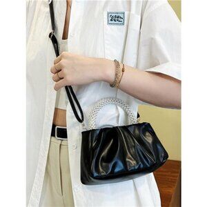 Pearl Handle Ruched Crossbody Bag